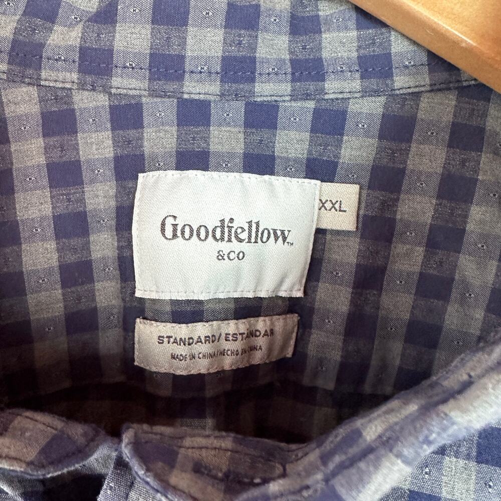Goodfellow Blue Gray Check Plaid Gingham Button Down Shirt XXL Men's - Picture 4 of 8